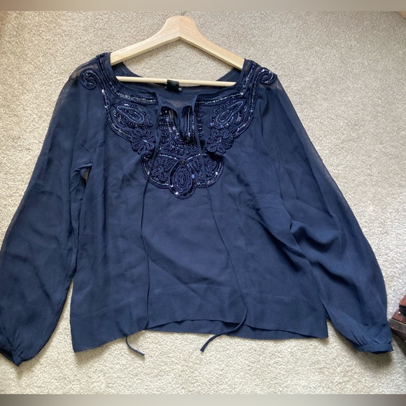 Club Monaco silk chiffon embroidered sequinned blouse, size XS - Picture 6 of 13